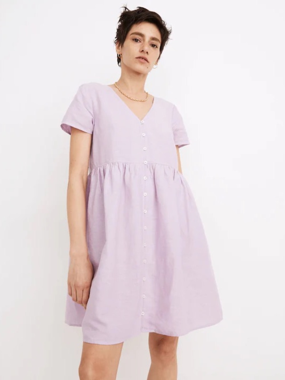 Madewell Lavender V-Neck Button-Front Mini Dress